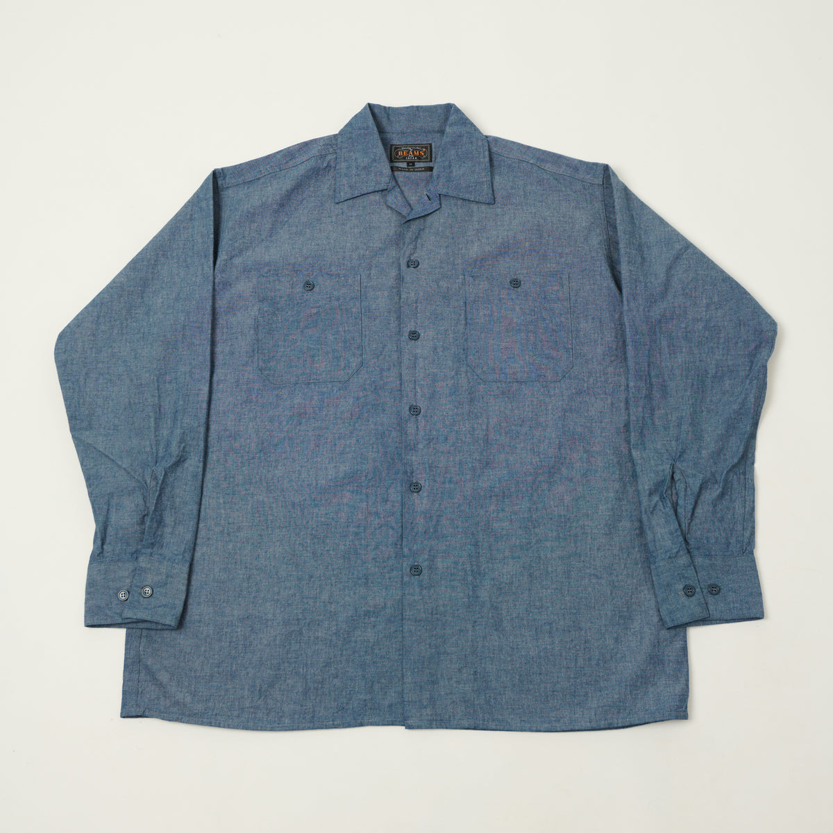 Beams Plus Open Collar Chambray Shirt - Indigo