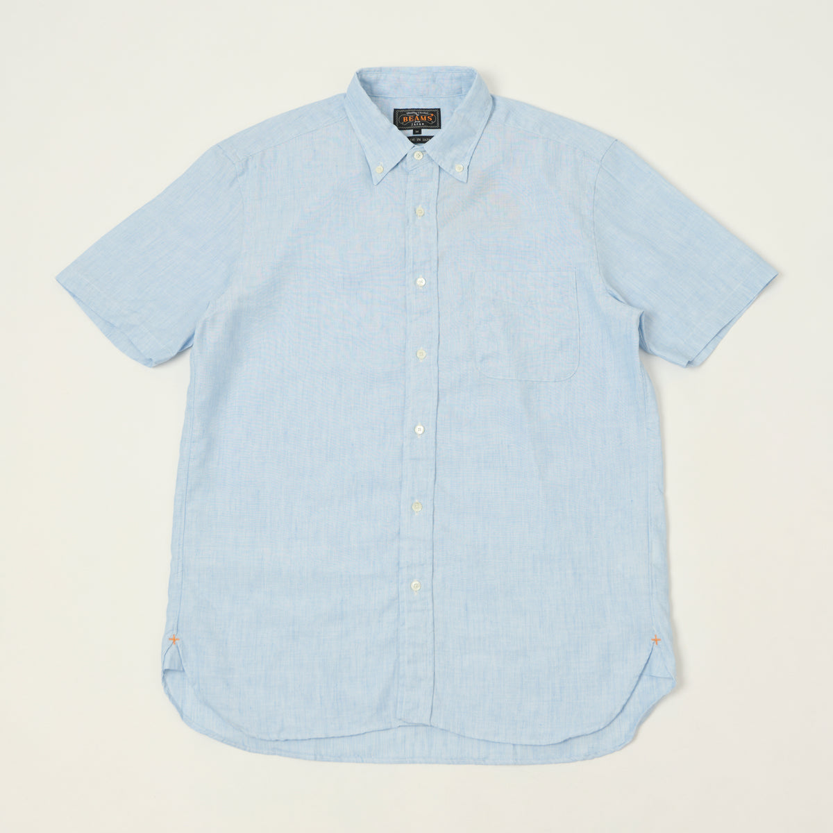 Beams Plus Button Down Coolmax Linen Short Sleeve Shirt - Sax