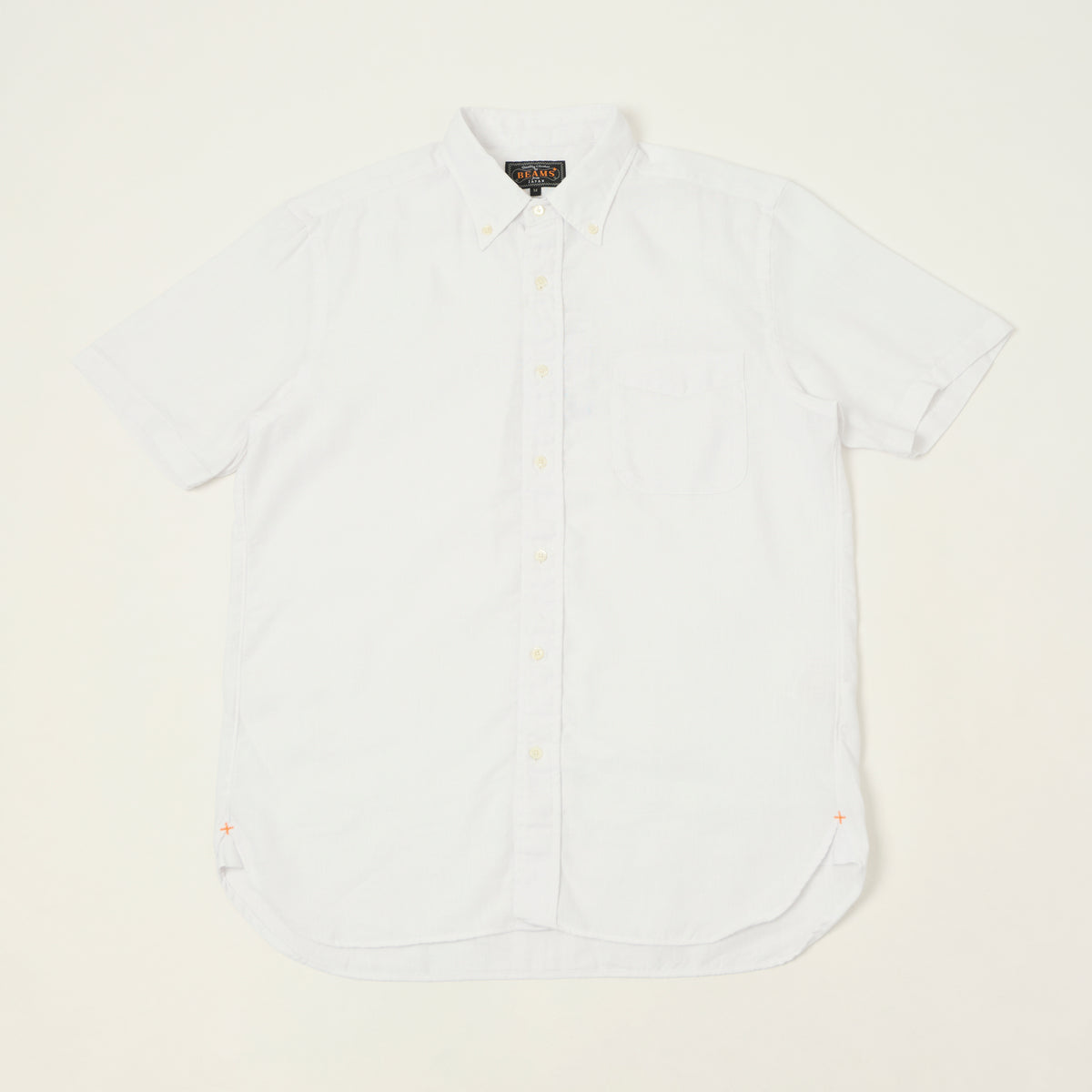 Beams Plus Button Down Coolmax Linen Short Sleeve Shirt - White