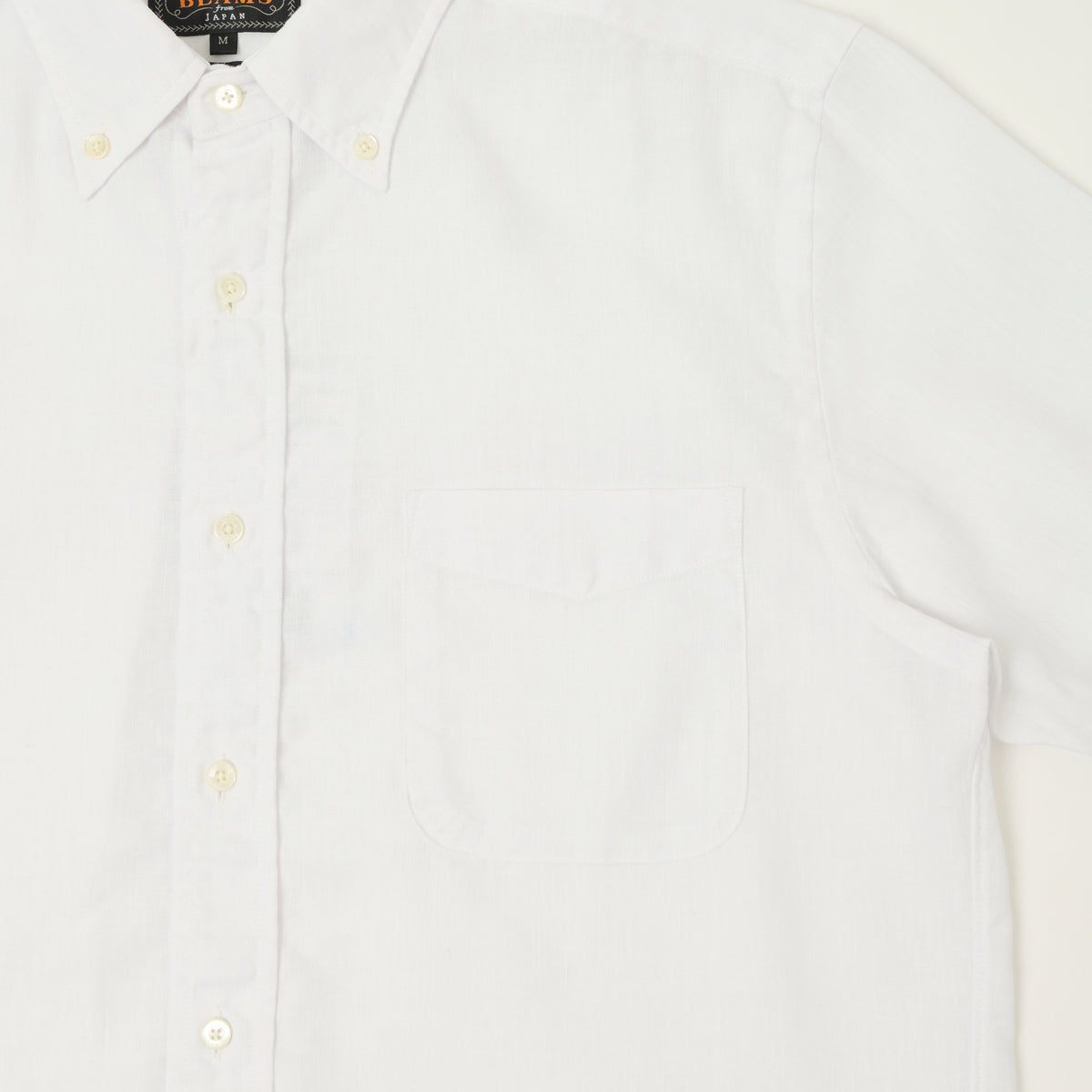 Beams Plus Button Down Coolmax Linen Short Sleeve Shirt - White