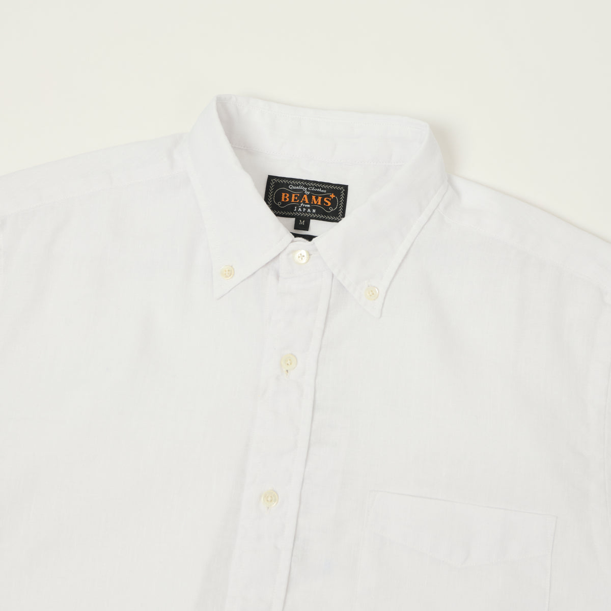 Beams Plus Button Down Coolmax Linen Short Sleeve Shirt - White