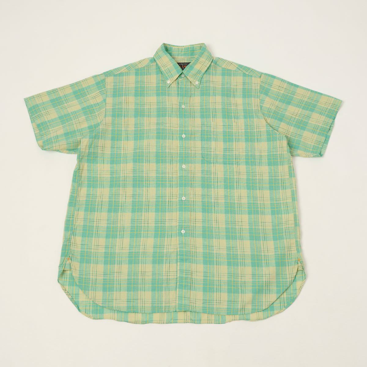 Beams Plus Button Down Cotton/Linen Short Sleeve Shirt - Green
