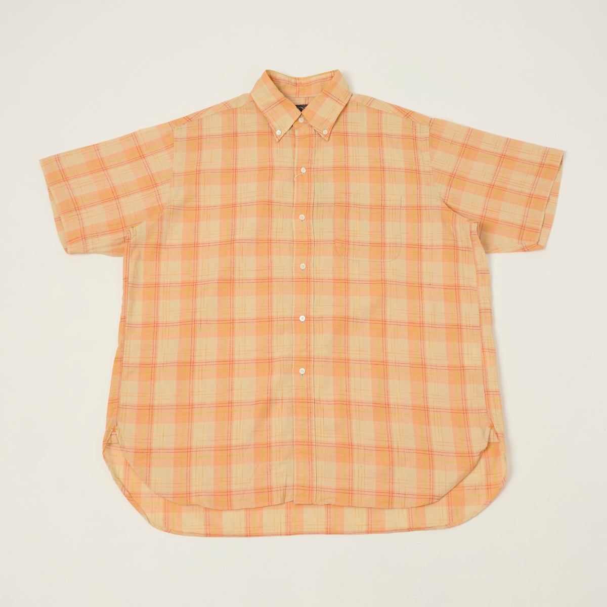 Beams Plus Button Down Cotton/Linen Short Sleeve Shirt - Orange