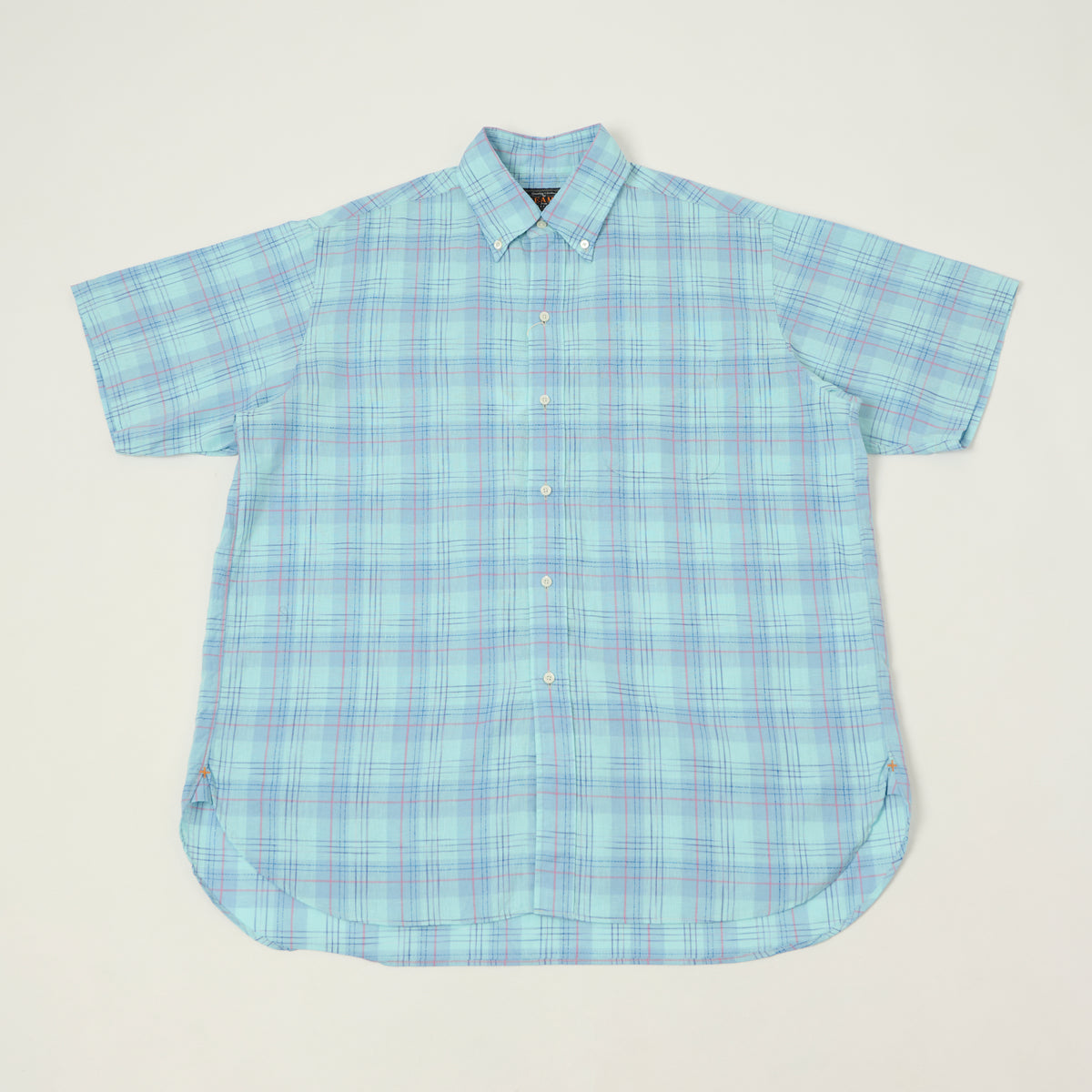 Beams Plus Button Down Cotton/Linen Short Sleeve Shirt - Sax
