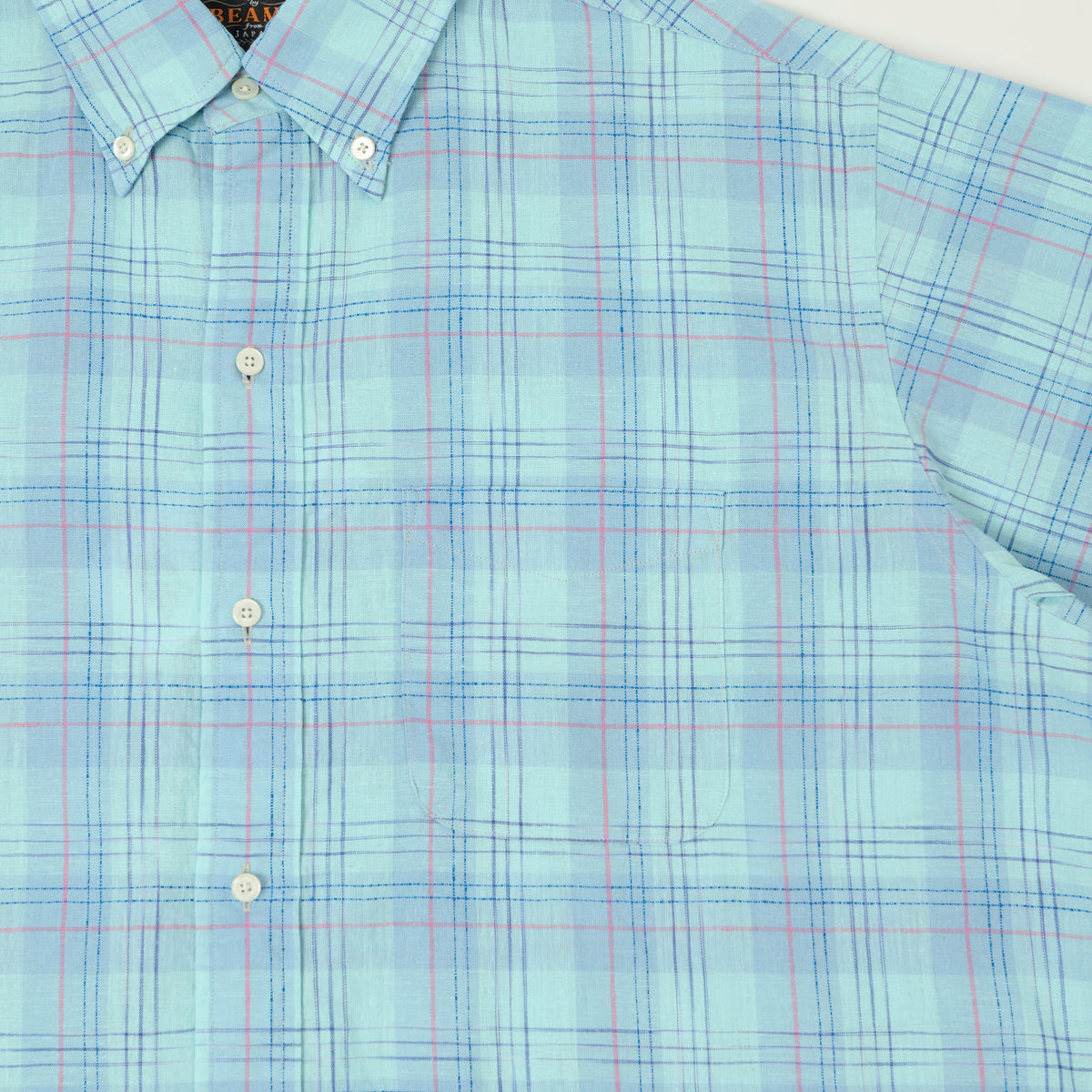 Beams Plus Button Down Cotton/Linen Short Sleeve Shirt - Sax