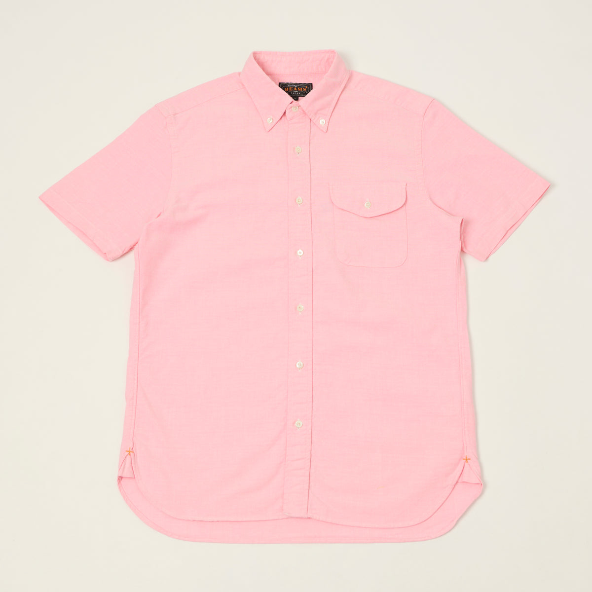 Beams Plus Button Down Short Sleeve Oxford Shirt - Pink