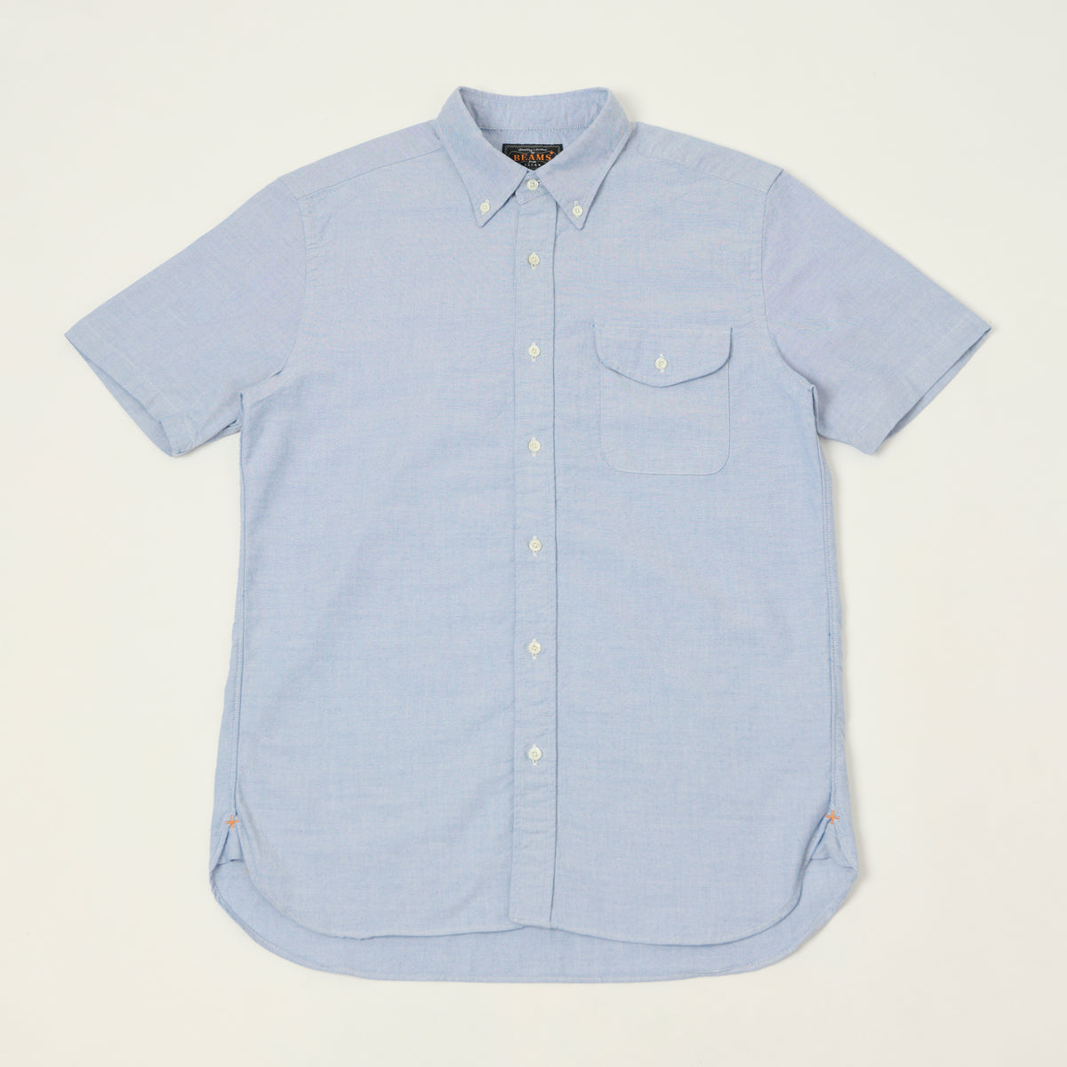 Beams Plus Button Down Short Sleeve Oxford Shirt - Sax