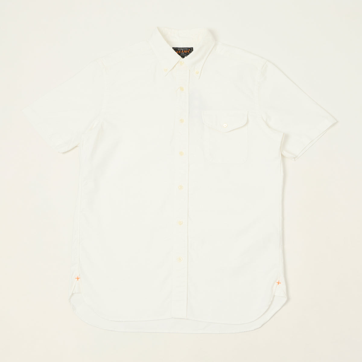 Beams Plus Button Down Short Sleeve Oxford Shirt - White