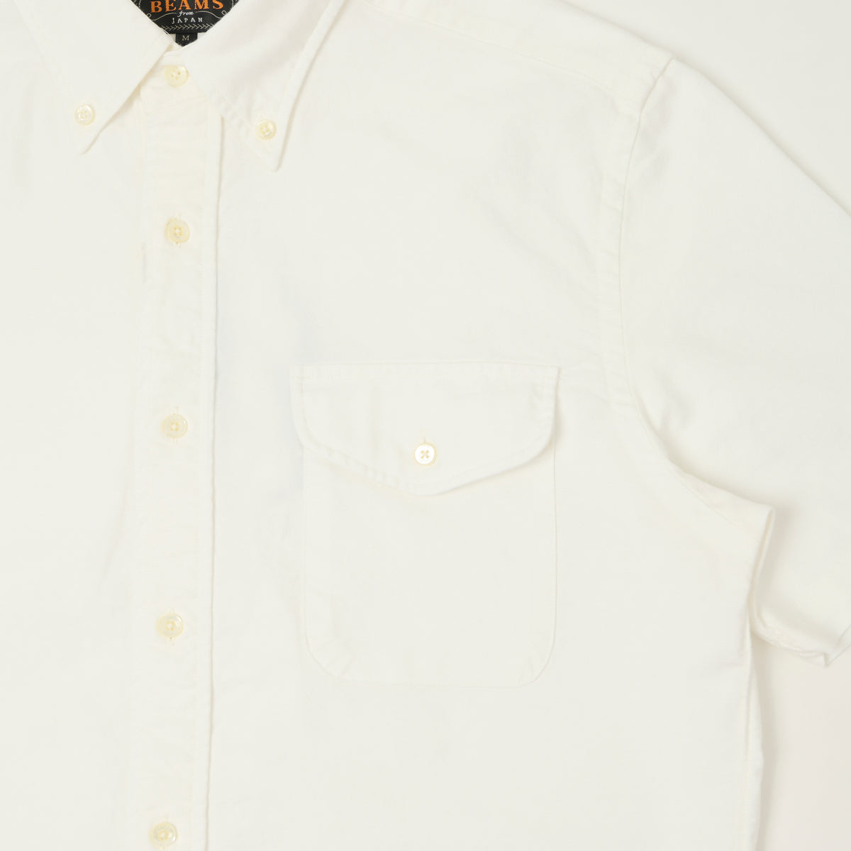 Beams Plus Button Down Short Sleeve Oxford Shirt - White