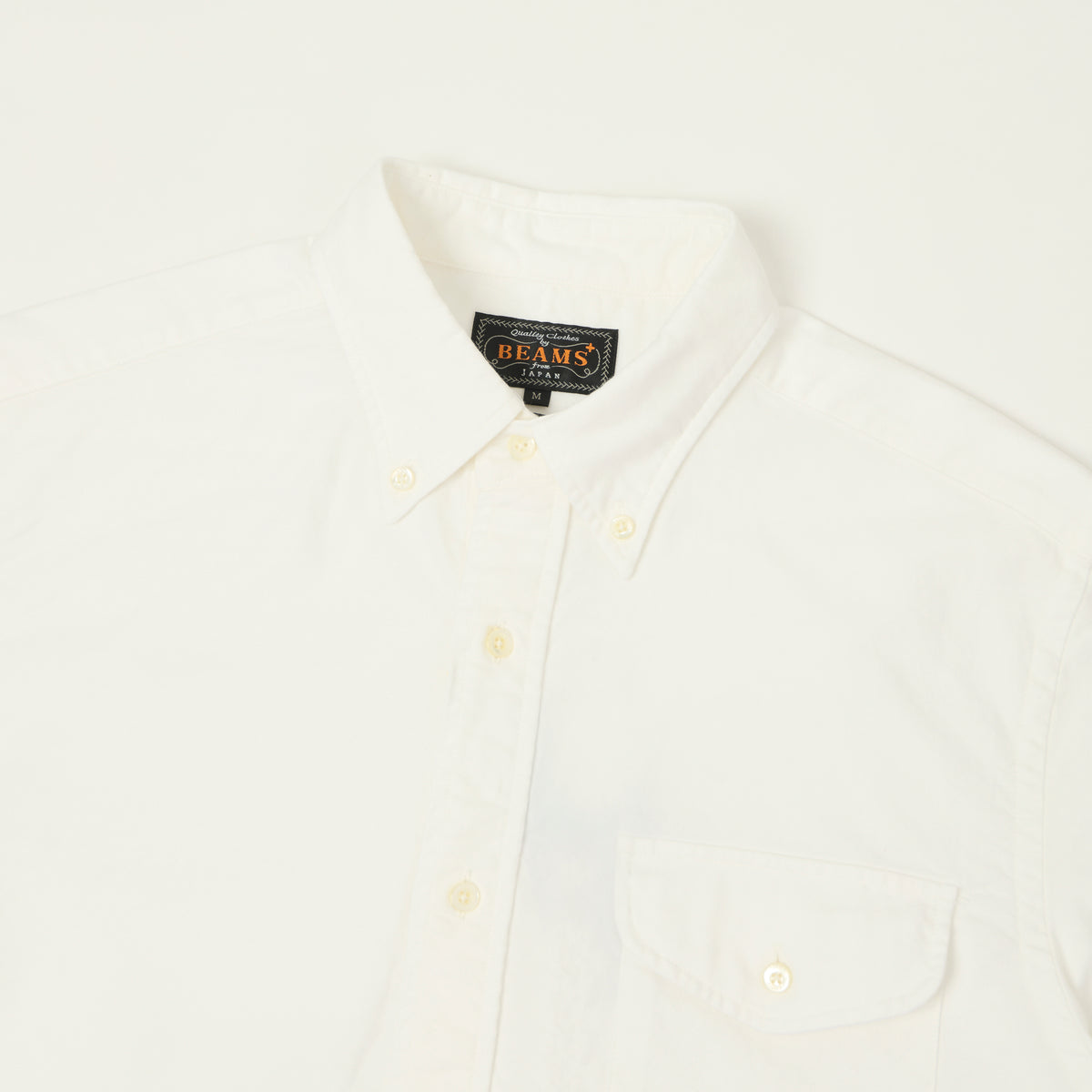 Beams Plus Button Down Short Sleeve Oxford Shirt - White