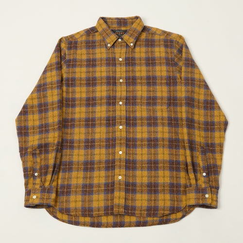Beams Plus Button Down Herringbone Check Shirt - Mustard