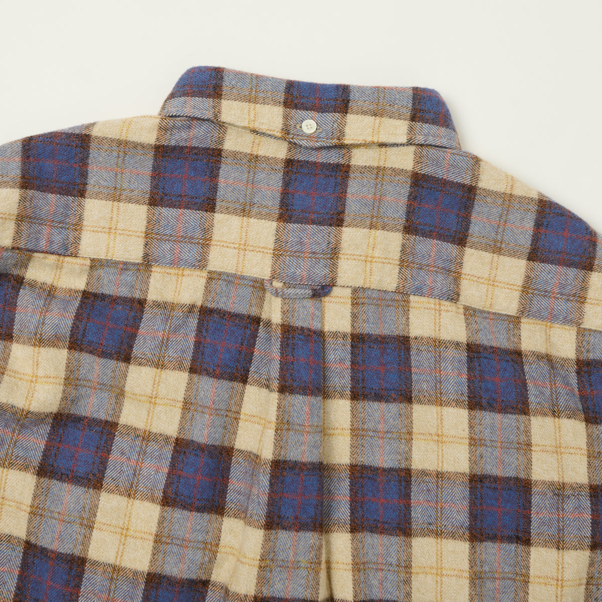 Beams Plus Button Down Herringbone Check Shirt - White/Blue