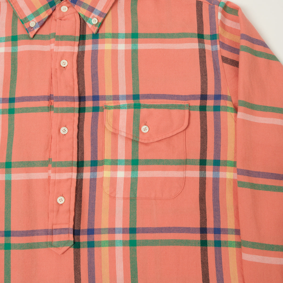 Beams Plus Indian Nel Plaid Button Down Pullover Shirt - Pink