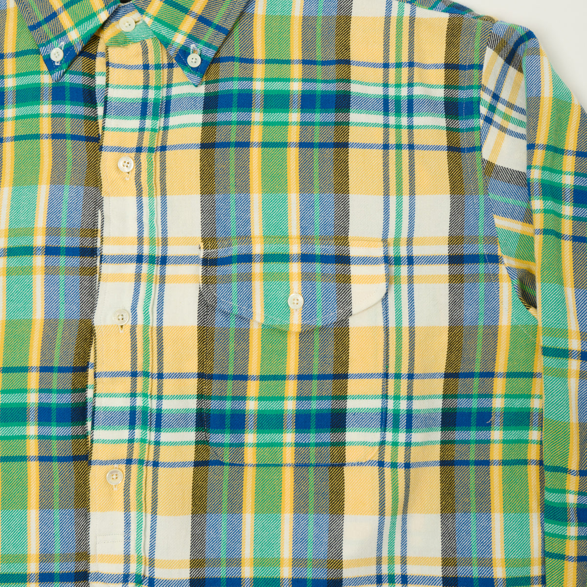Beams Plus Indian Nel Plaid Button Down Pullover Shirt - Yellow