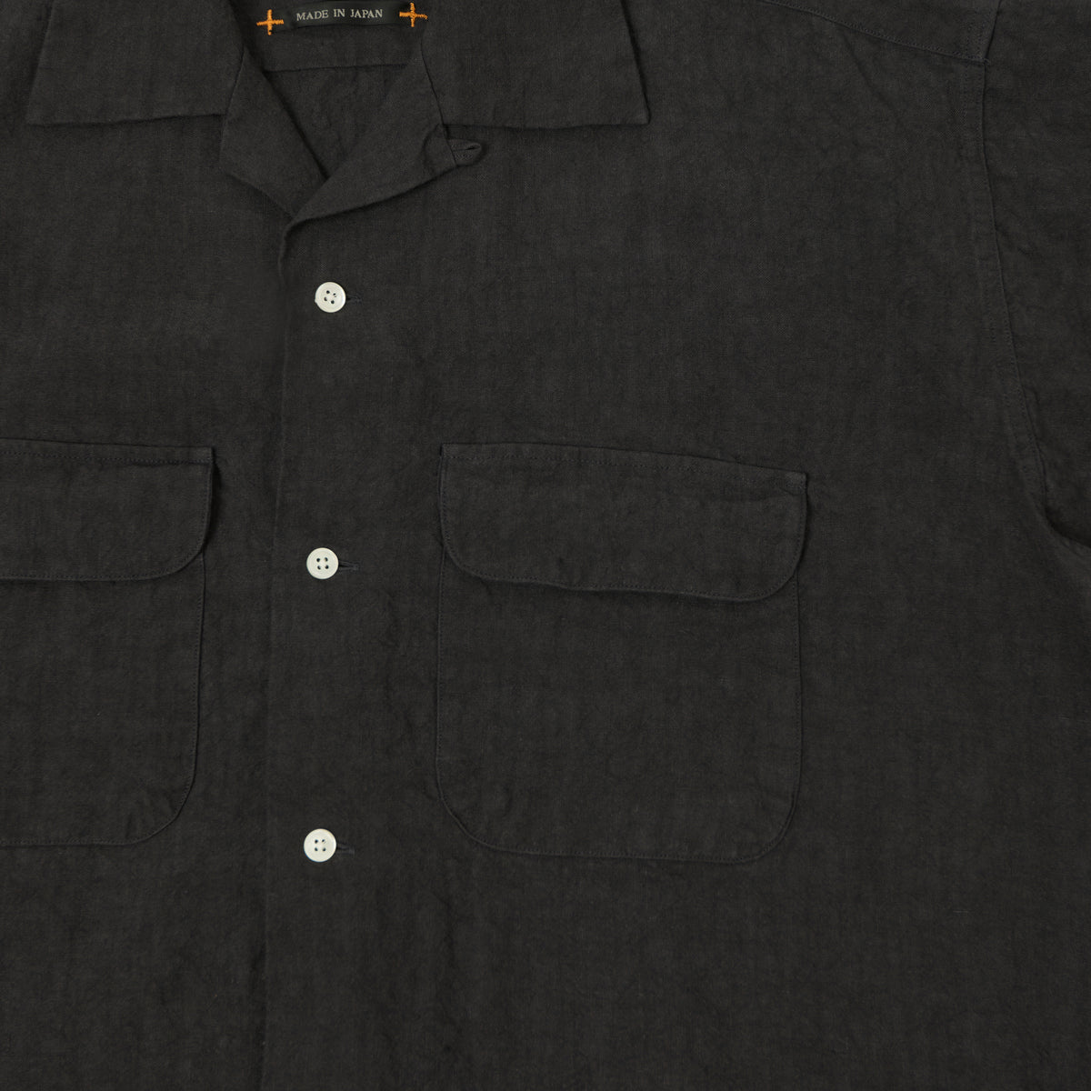 Beams Plus Open Collar Short Sleeve Linen Shirt - Charcoal