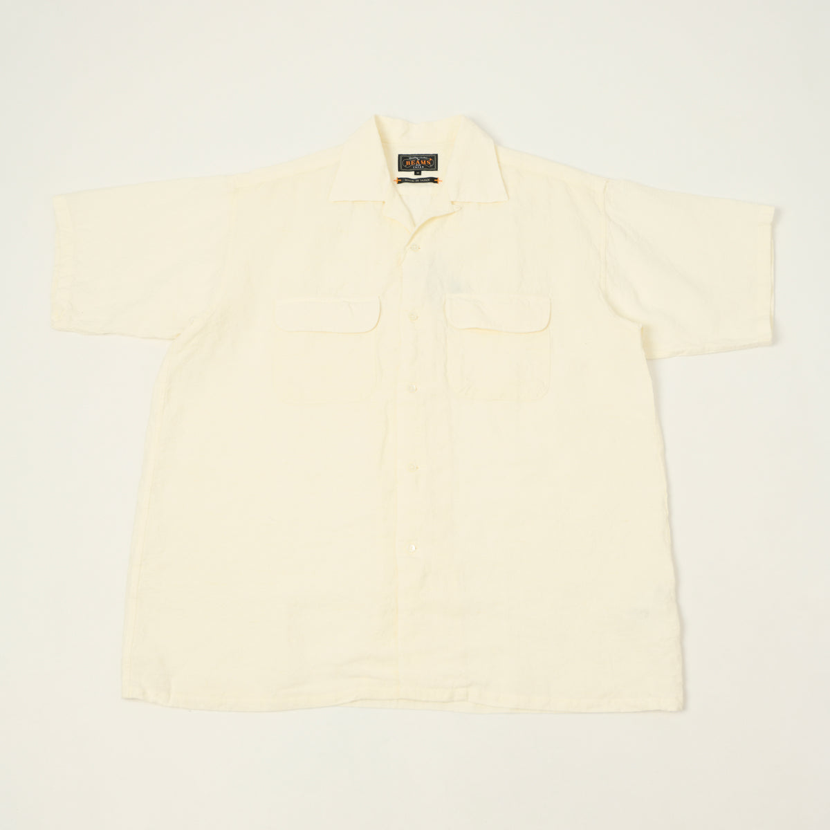 Beams Plus Open Collar Short Sleeve Linen Shirt - White