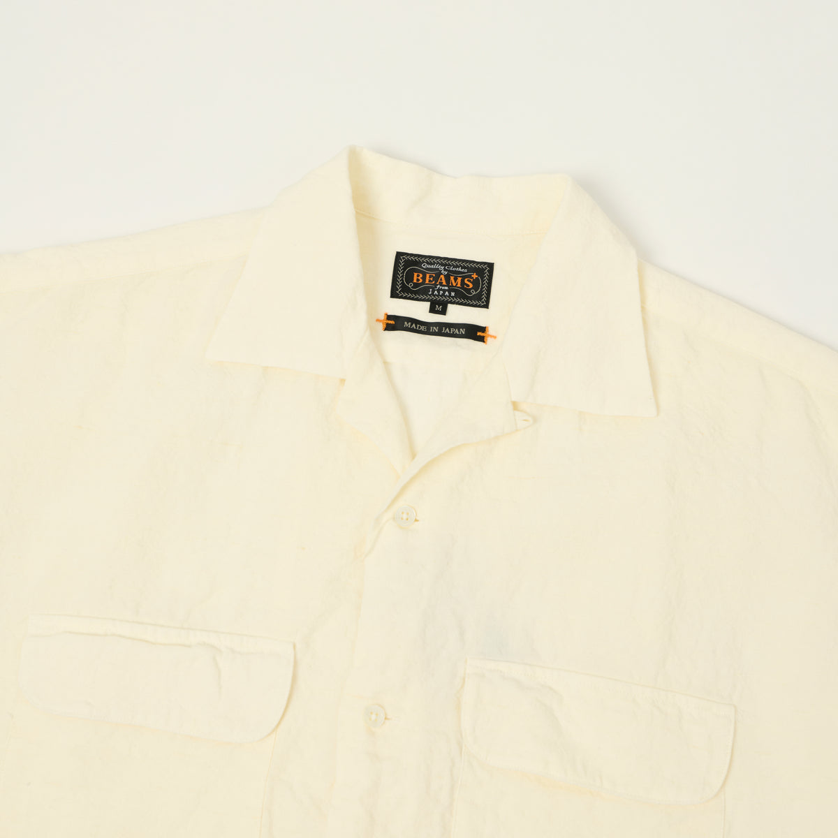 Beams Plus Open Collar Short Sleeve Linen Shirt - White