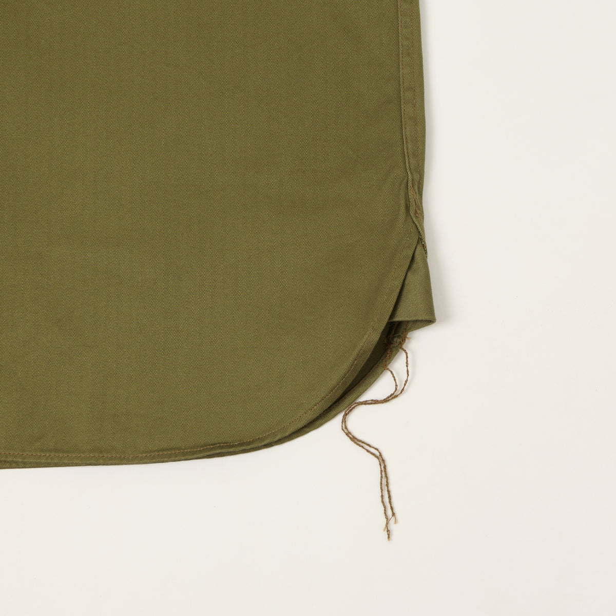 Buzz Rickson's Open Pocket Short Sleeve Herringbone Work Shirt - Olive