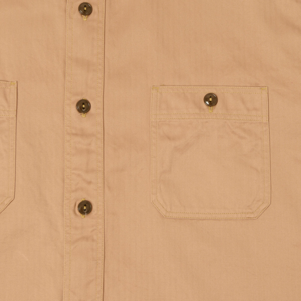 Buzz Rickson's Open Pocket Short Sleeve Herringbone Work Shirt - Beige