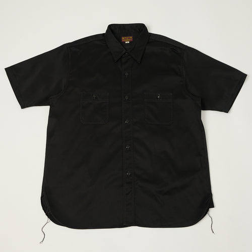 Buzz Rickson's Open Pocket Short Sleeve Herringbone Work Shirt - Black