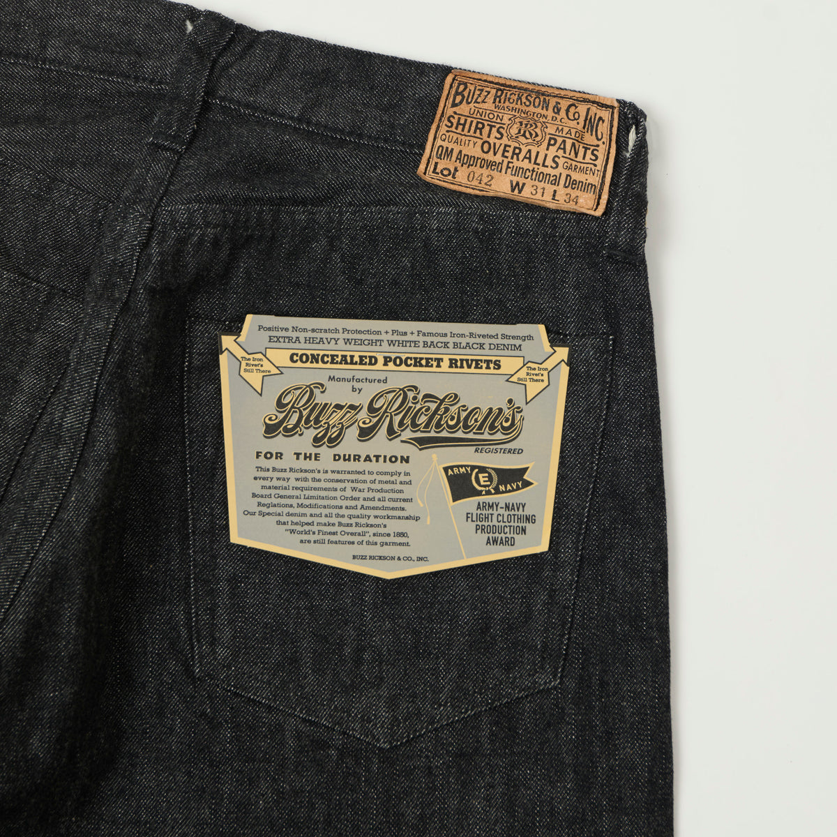 Buzz Rickson's WWII 'Waist Overall' 13.6oz Loose Straight Jean - Black One Wash