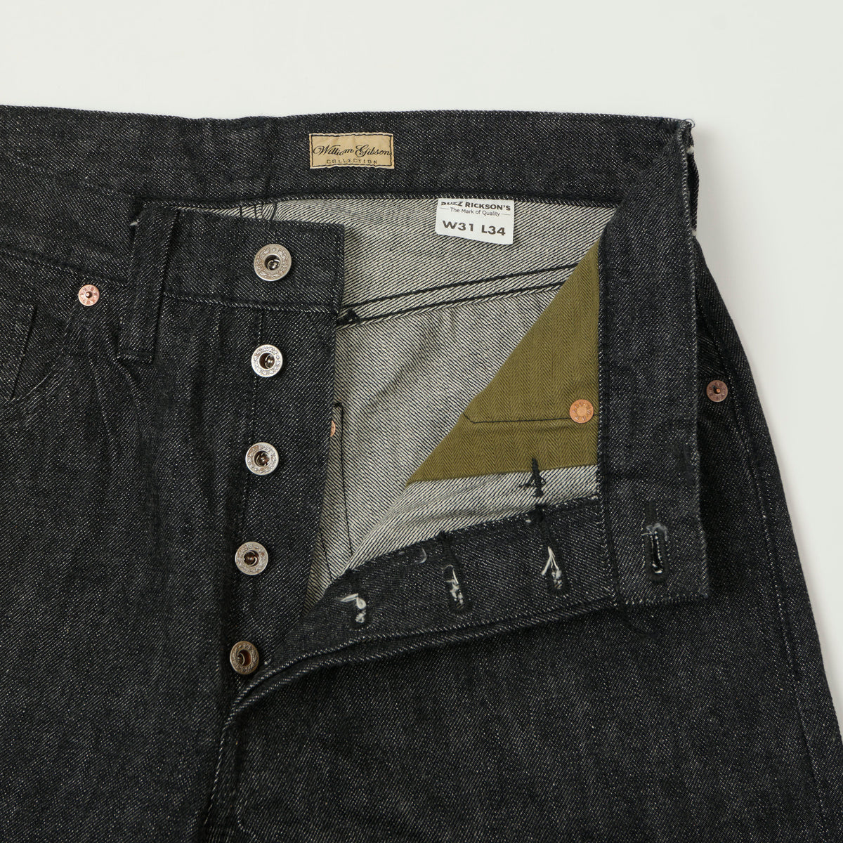 Buzz Rickson's WWII 'Waist Overall' 13.6oz Loose Straight Jean - Black One Wash