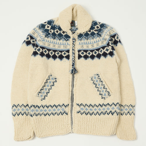 Chamula Merino Wool 'Fair Isle #3' Zip Through Cardigan - Ivory