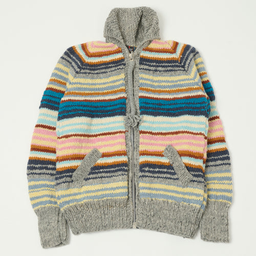 Chamula Merino Wool Multi Stripe Zip Through Cardigan - Pearl Grey/Multi