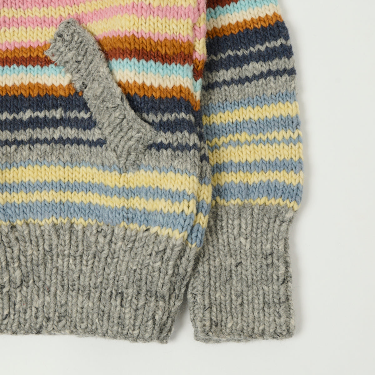 Chamula Merino Wool Multi Stripe Zip Through Cardigan - Pearl Grey/Multi