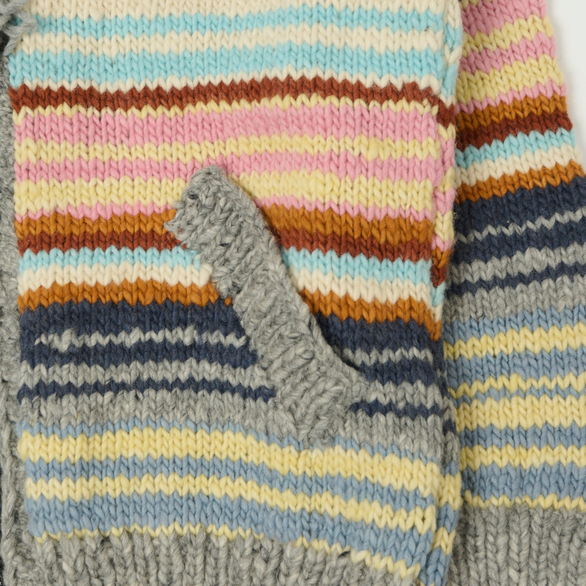 Chamula Merino Wool Multi Stripe Zip Through Cardigan - Pearl Grey/Multi