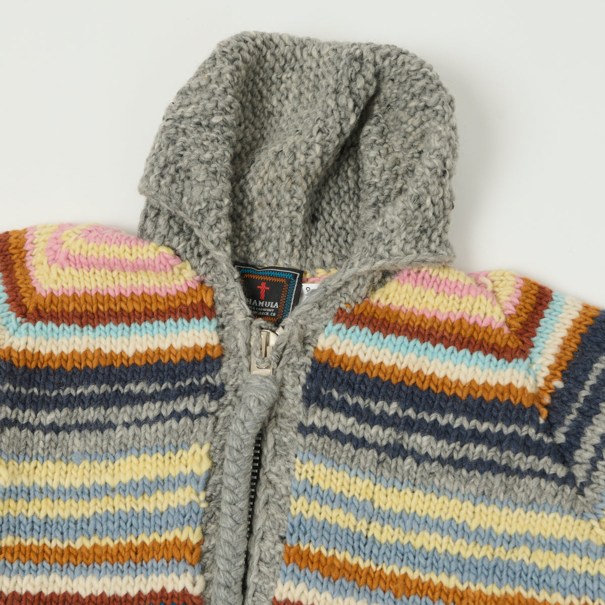 Chamula Merino Wool Multi Stripe Zip Through Cardigan - Pearl Grey/Multi