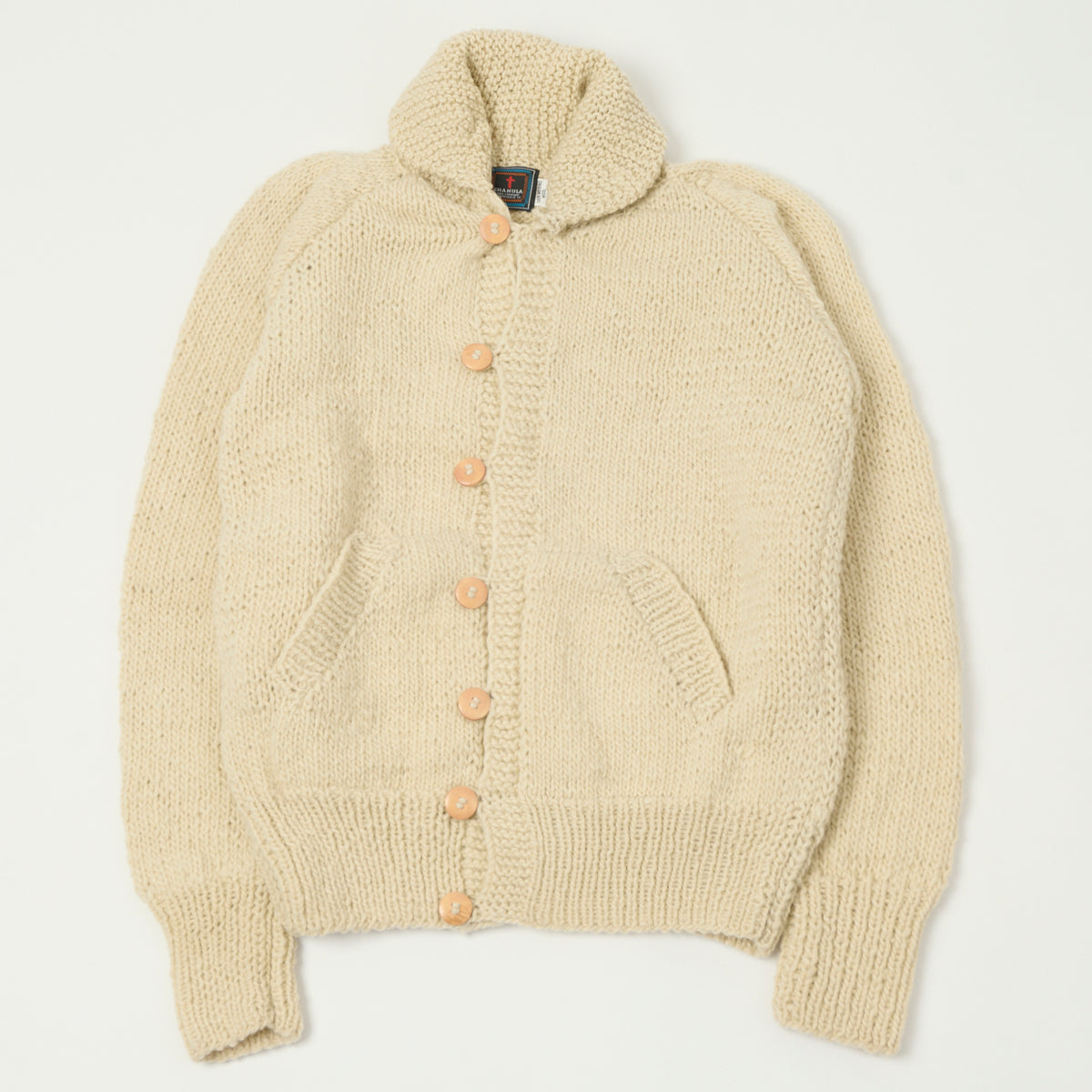 Chamula Merino Wool Shawl Collar Button Up Cardigan - Ivory
