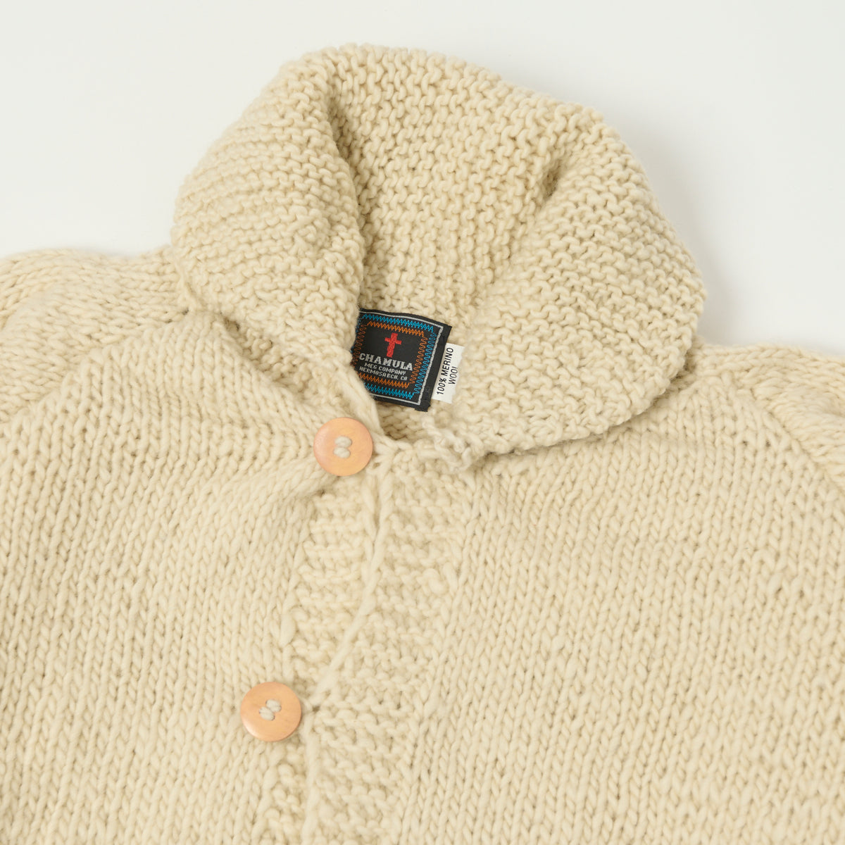Chamula Merino Wool Shawl Collar Button Up Cardigan - Ivory