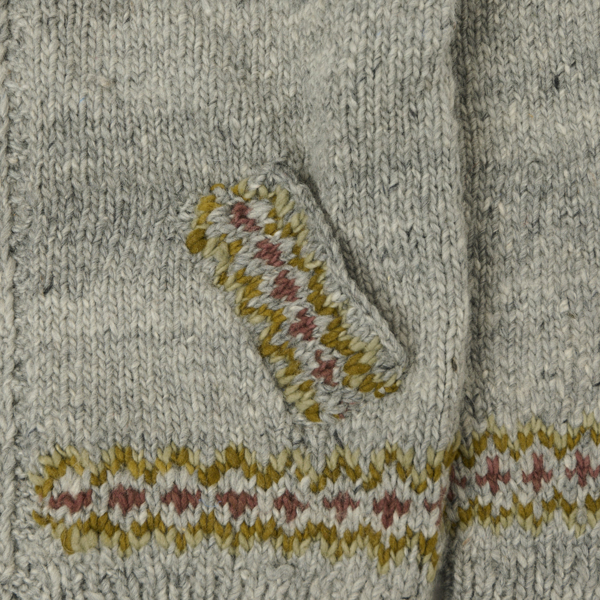 Chamula Merino Wool 'Fair Isle #3' Zip Through Cardigan - Pearl Grey