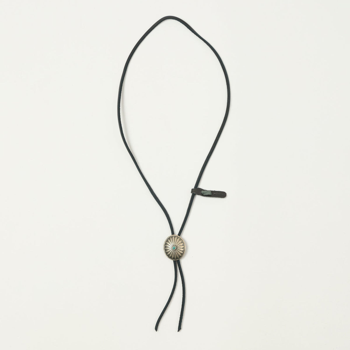Yuketen Leather Bolo Tie w/ Turquoise Concho - Black