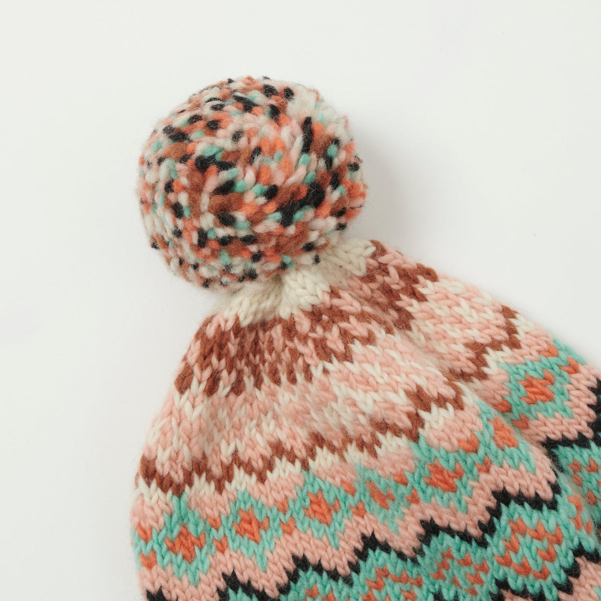 Chamula Double Cuff Beanie 'Fair Isle #8' - Melon