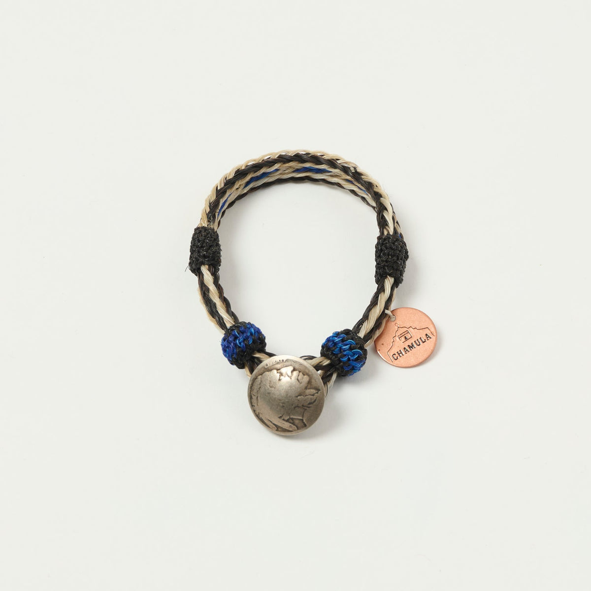 Chamula Horsehair Concho Bracelet - Black/White/Blue