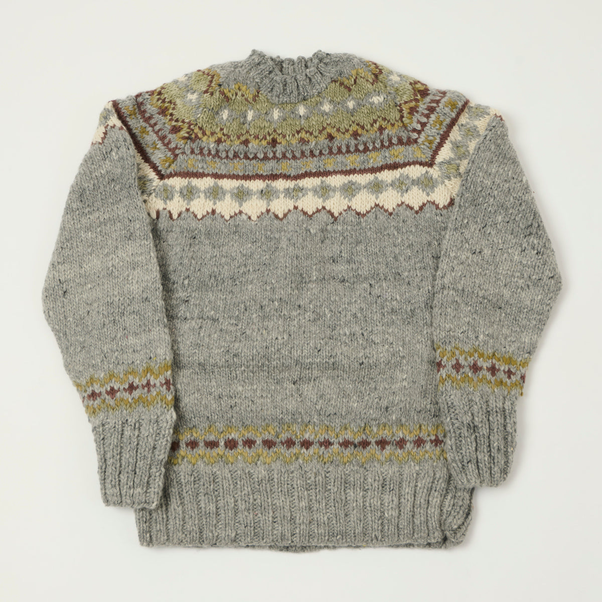 Chamula Merino Wool 'Fair Isle #3' Jumper - Pearl Grey