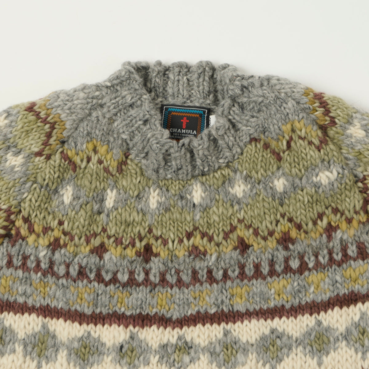 Chamula Merino Wool 'Fair Isle #3' Jumper - Pearl Grey