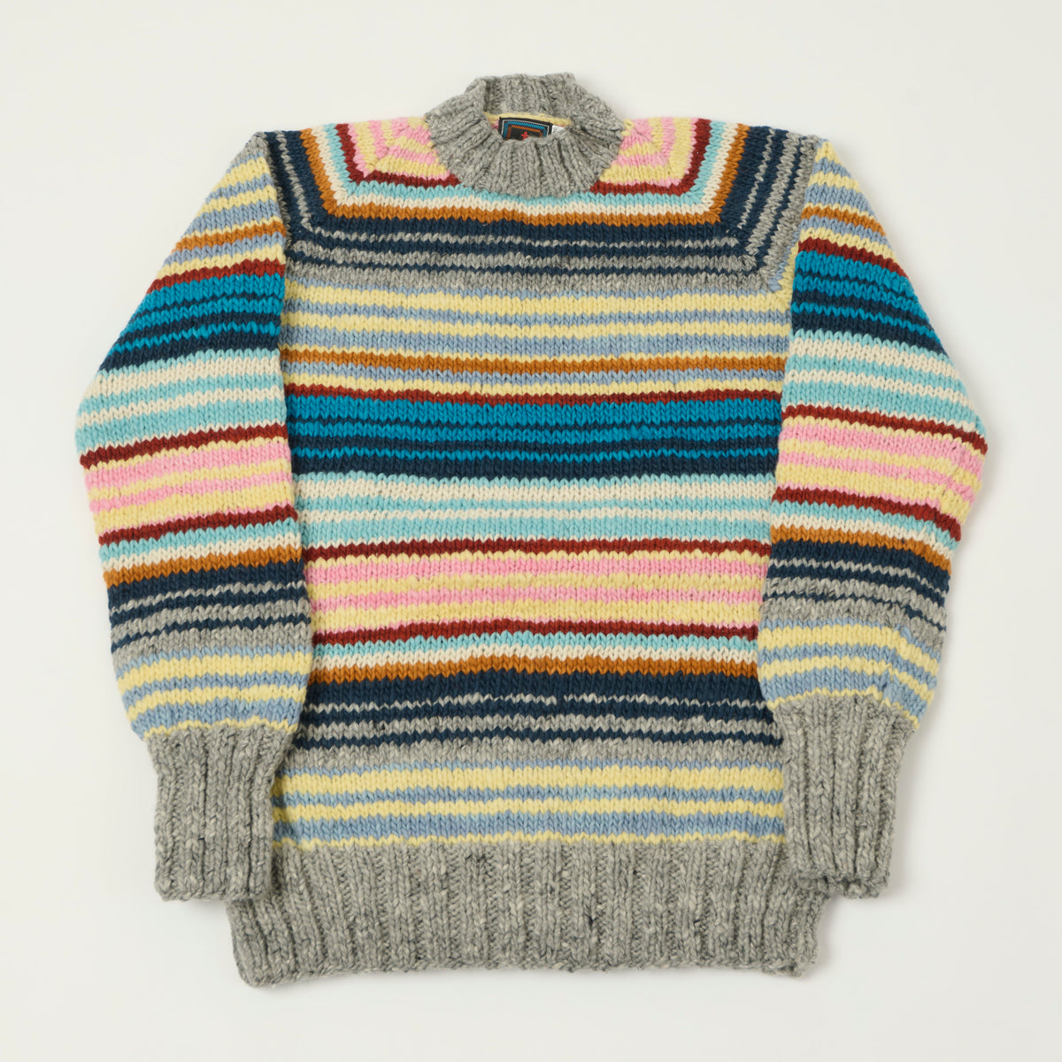 Chamula Merino Wool Multi Stripe Jumper - Pearl Grey