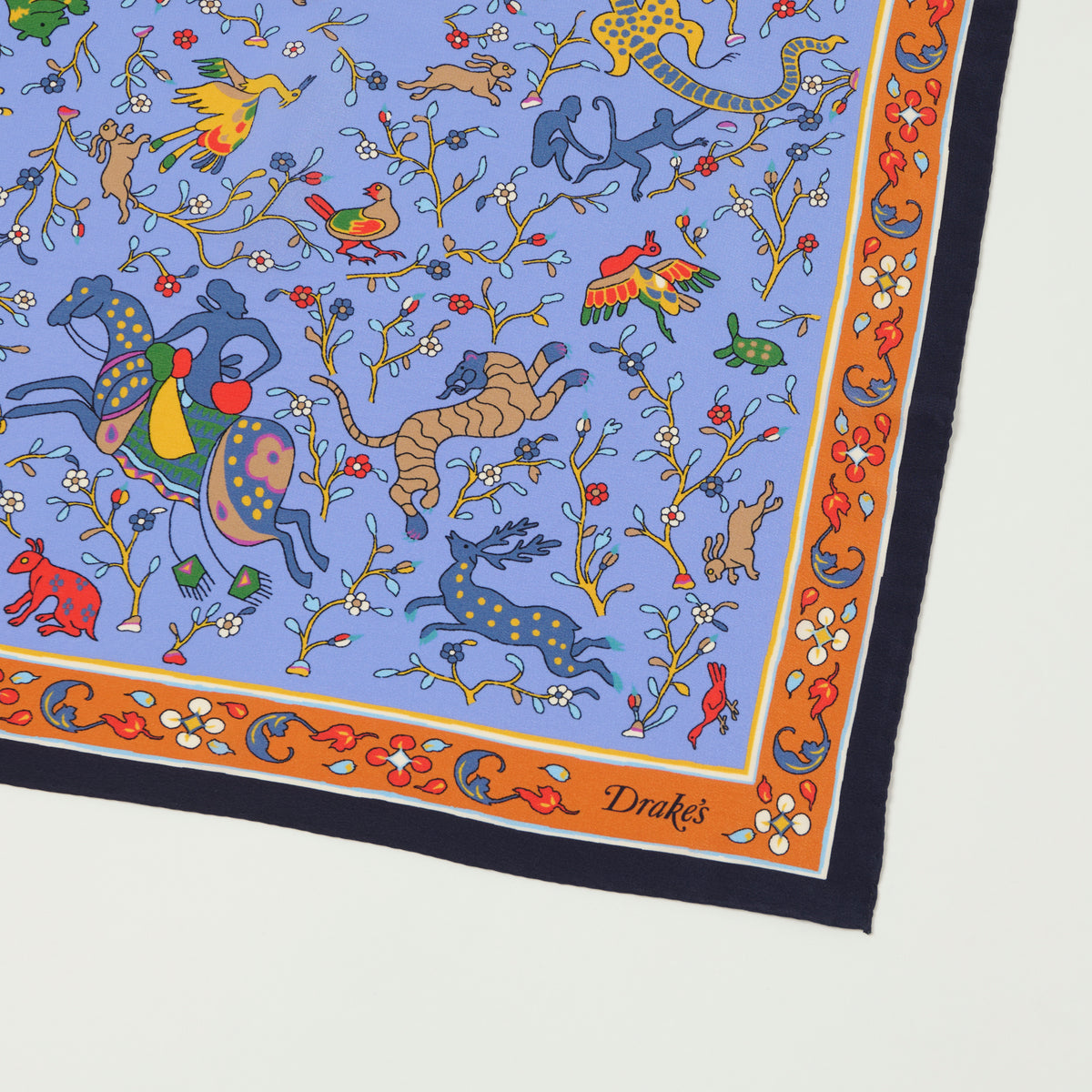 Drake's Floral 'Animals and Flowers' Silk Bandana - Blue