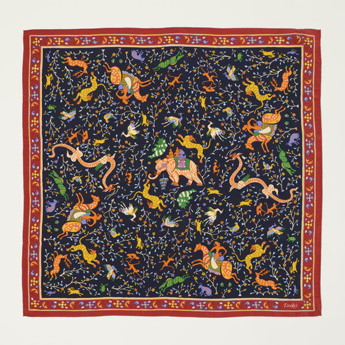 Drake's Floral 'Animals and Flowers' Silk Bandnana - Navy