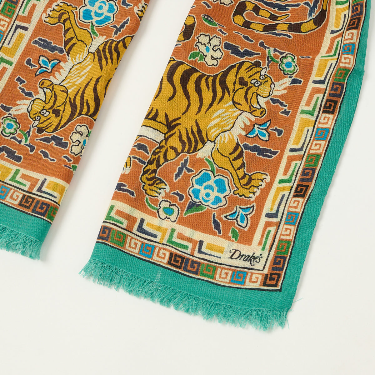 Drake's 'Jumbo Tiger' Printed Wool/Silk Scarf - Orange