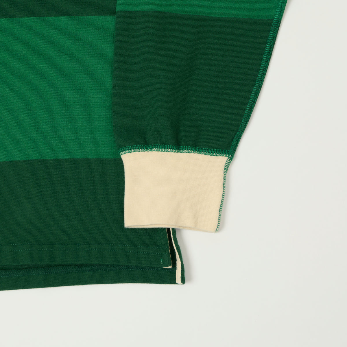 Drake's Block Stripe Quarter Zip Rugby Shirt - Dark Green