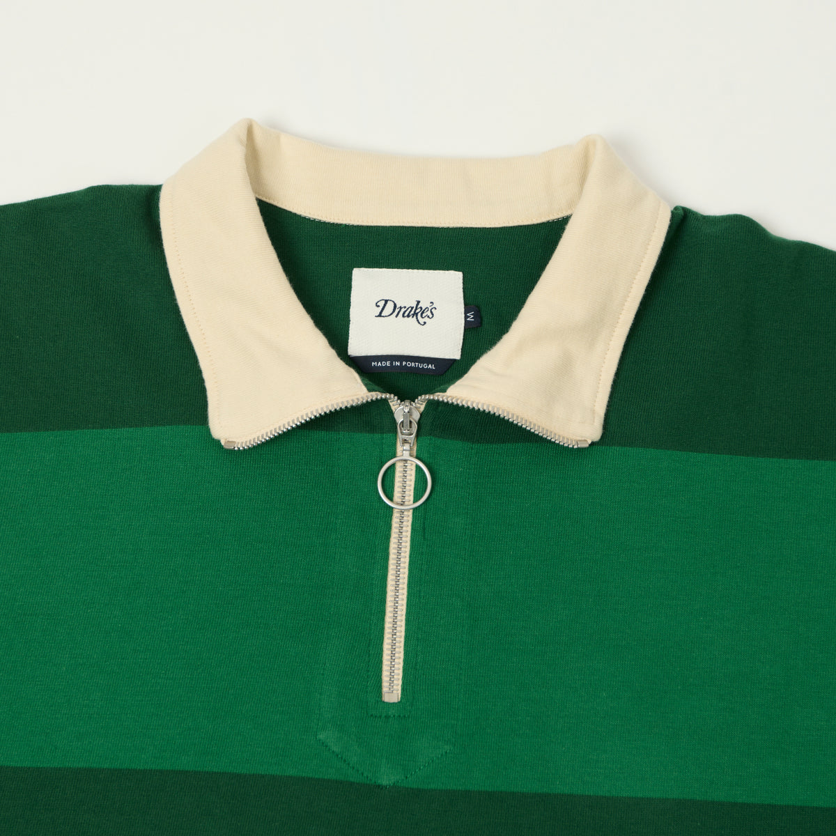 Drake's Block Stripe Quarter Zip Rugby Shirt - Dark Green