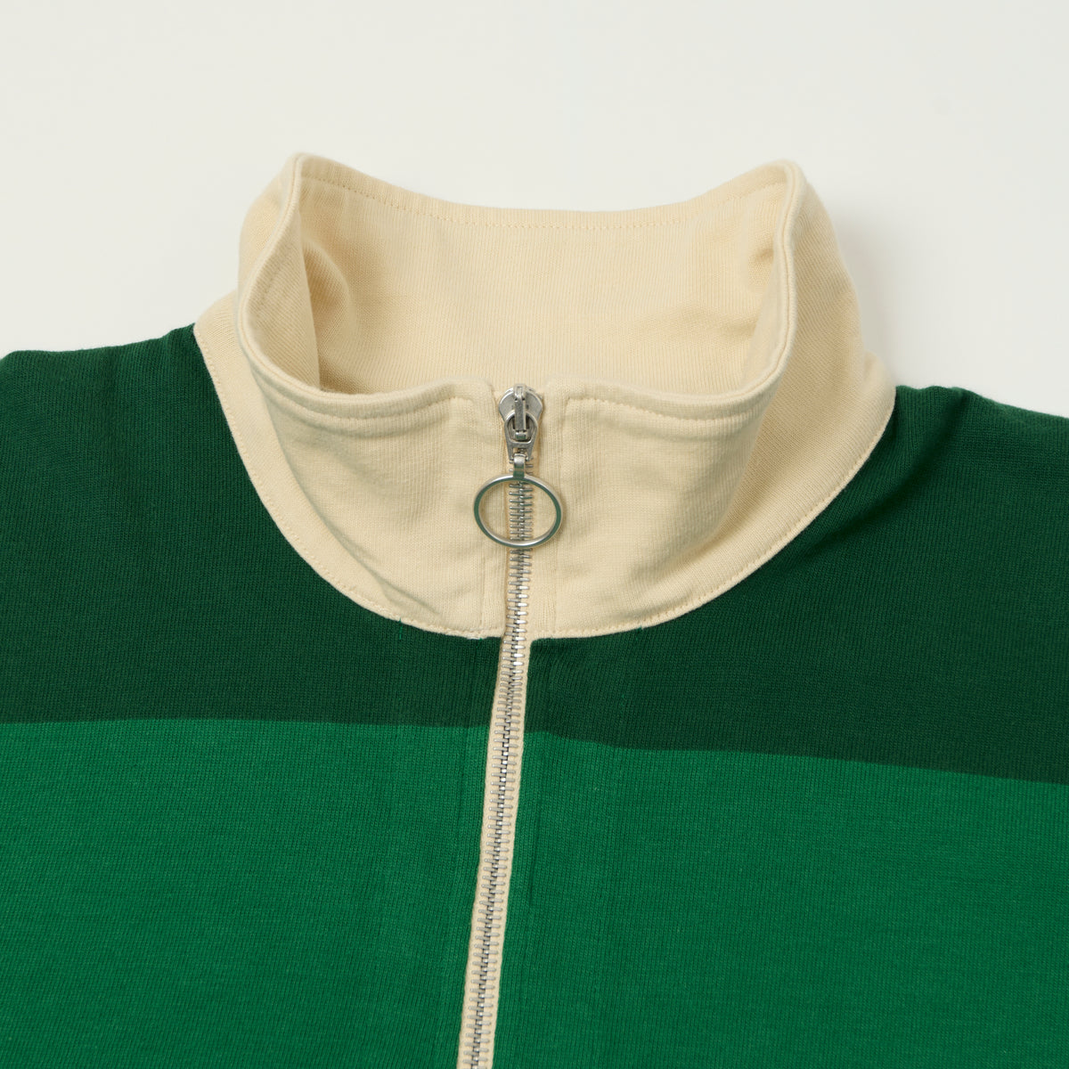 Drake's Block Stripe Quarter Zip Rugby Shirt - Dark Green