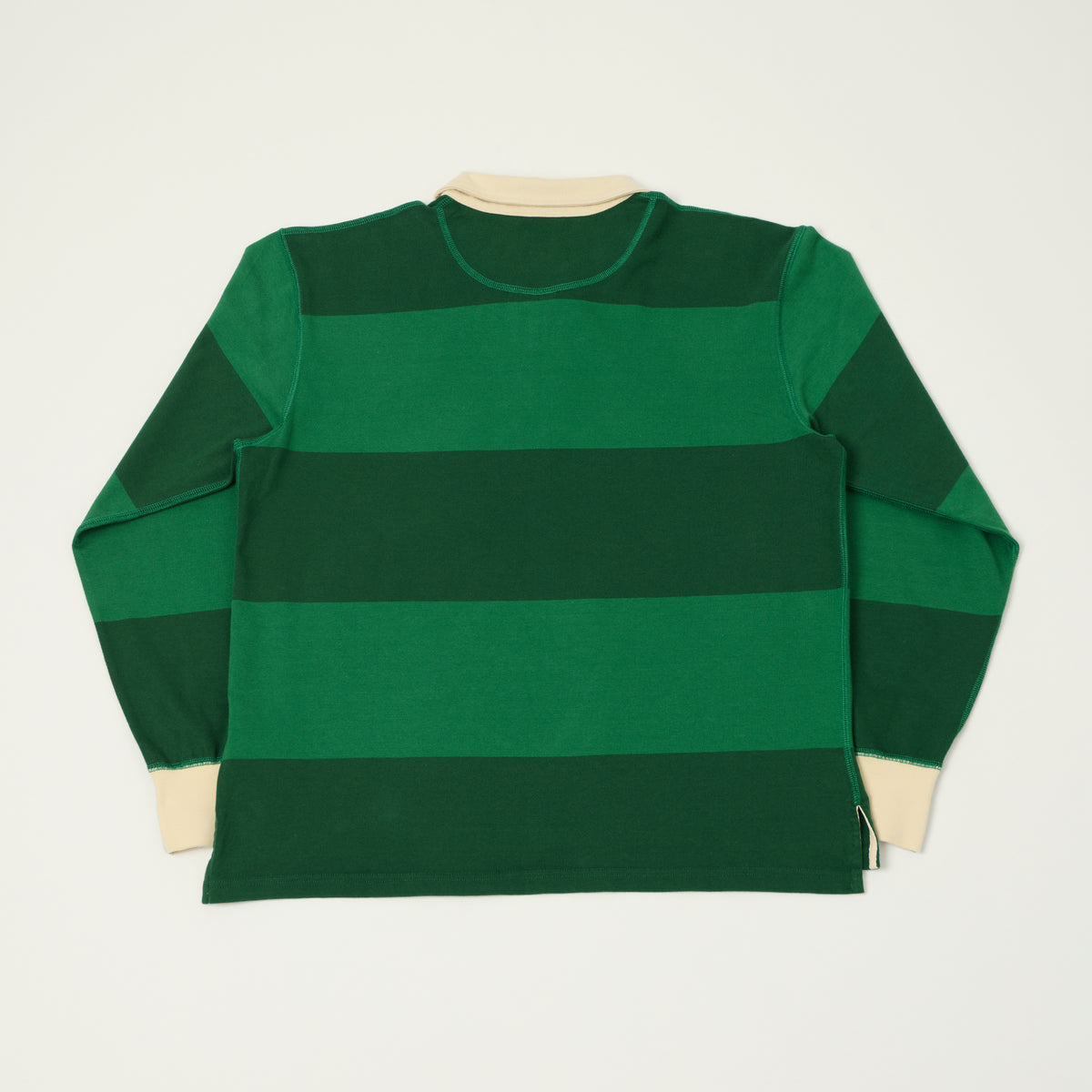 Drake's Block Stripe Quarter Zip Rugby Shirt - Dark Green