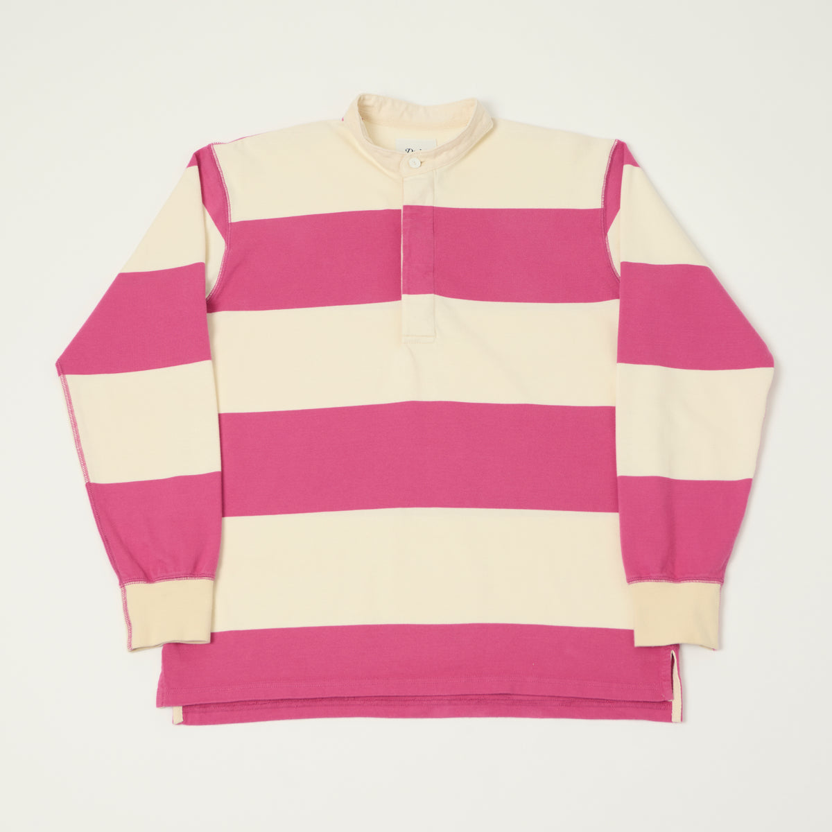 Drake's Grandad Collar Rugby Shirt - Pink/White