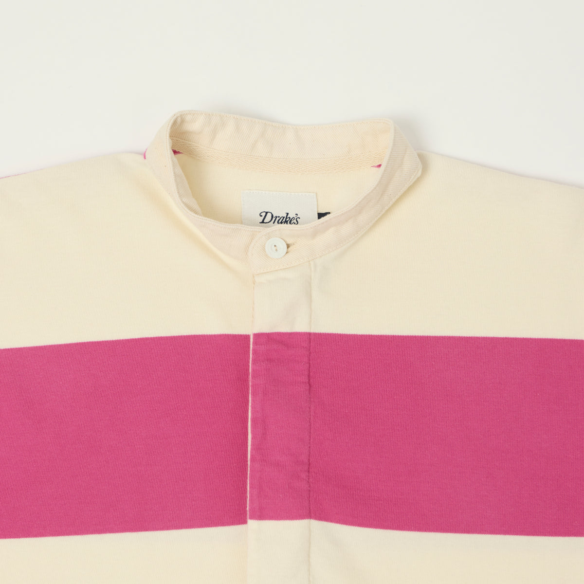 Drake's Grandad Collar Rugby Shirt - Pink/White