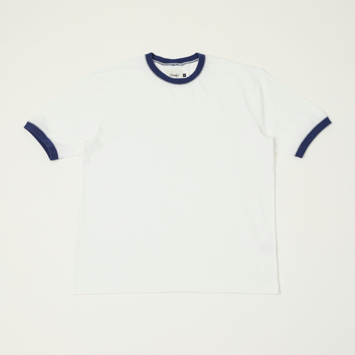 Drake's Cotton Crew Neck Ringer T-Shirt - White/Blue